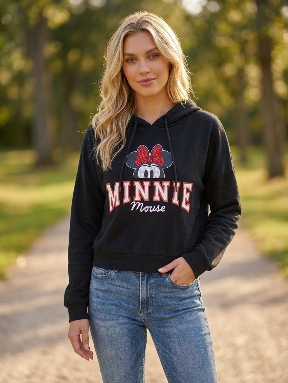 Disney Minnie Mouse Black Graphic Hoodie Sweater
